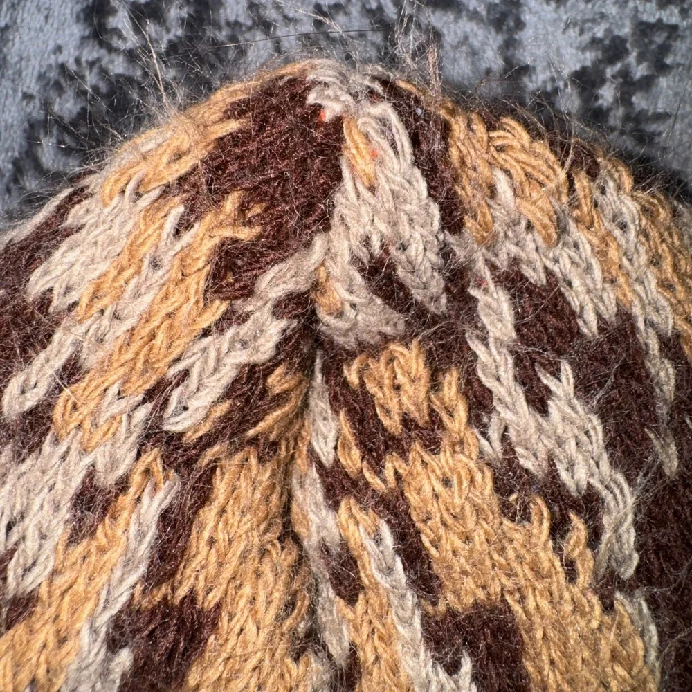 Handmade Reversible Knit Balaclava Face Mask Tan Brown Pattern Neon Orange Camo